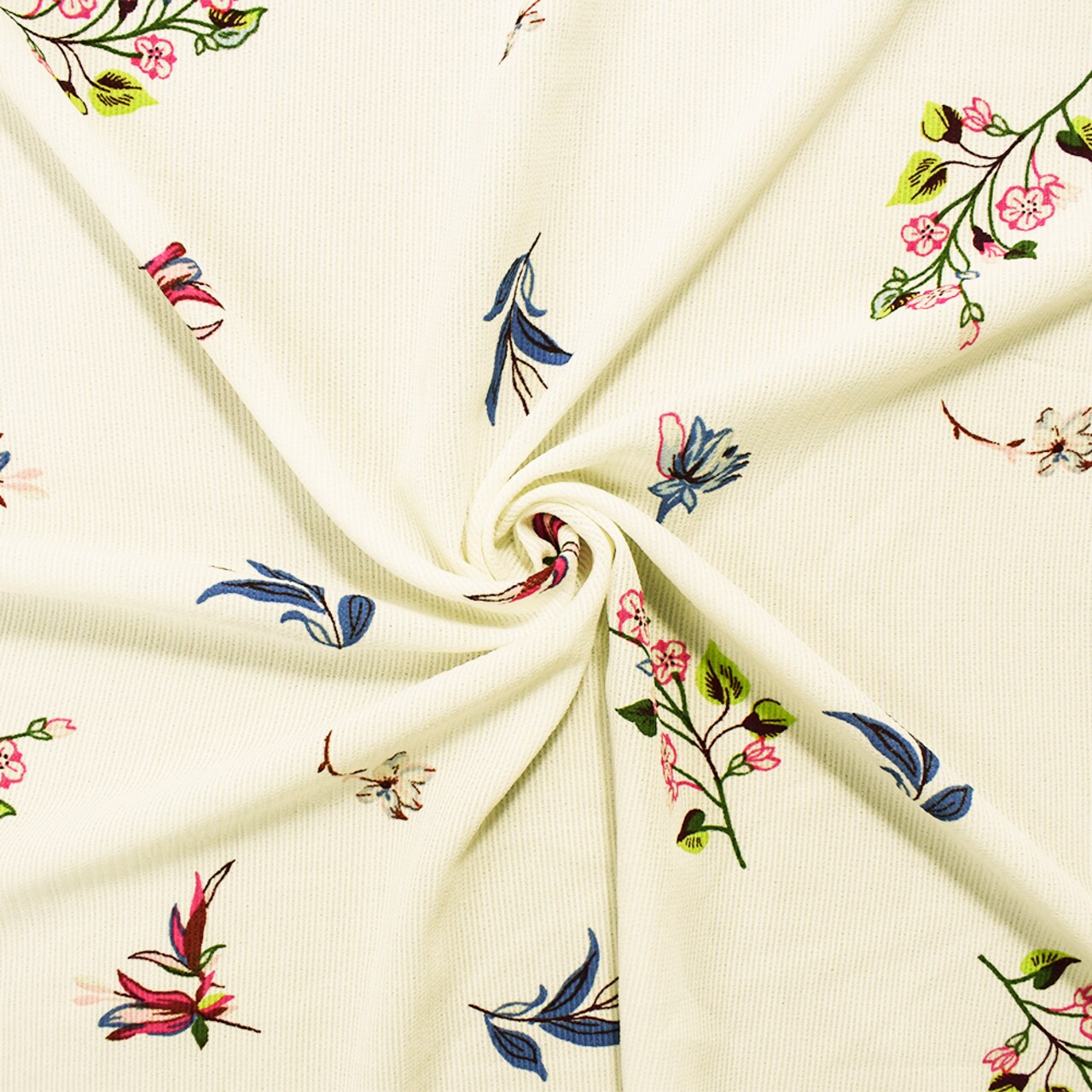 Ivory-Green-Multi Poly Floral Printed Semi-Sheer Striped Dobby Woven Fabric By the Yard